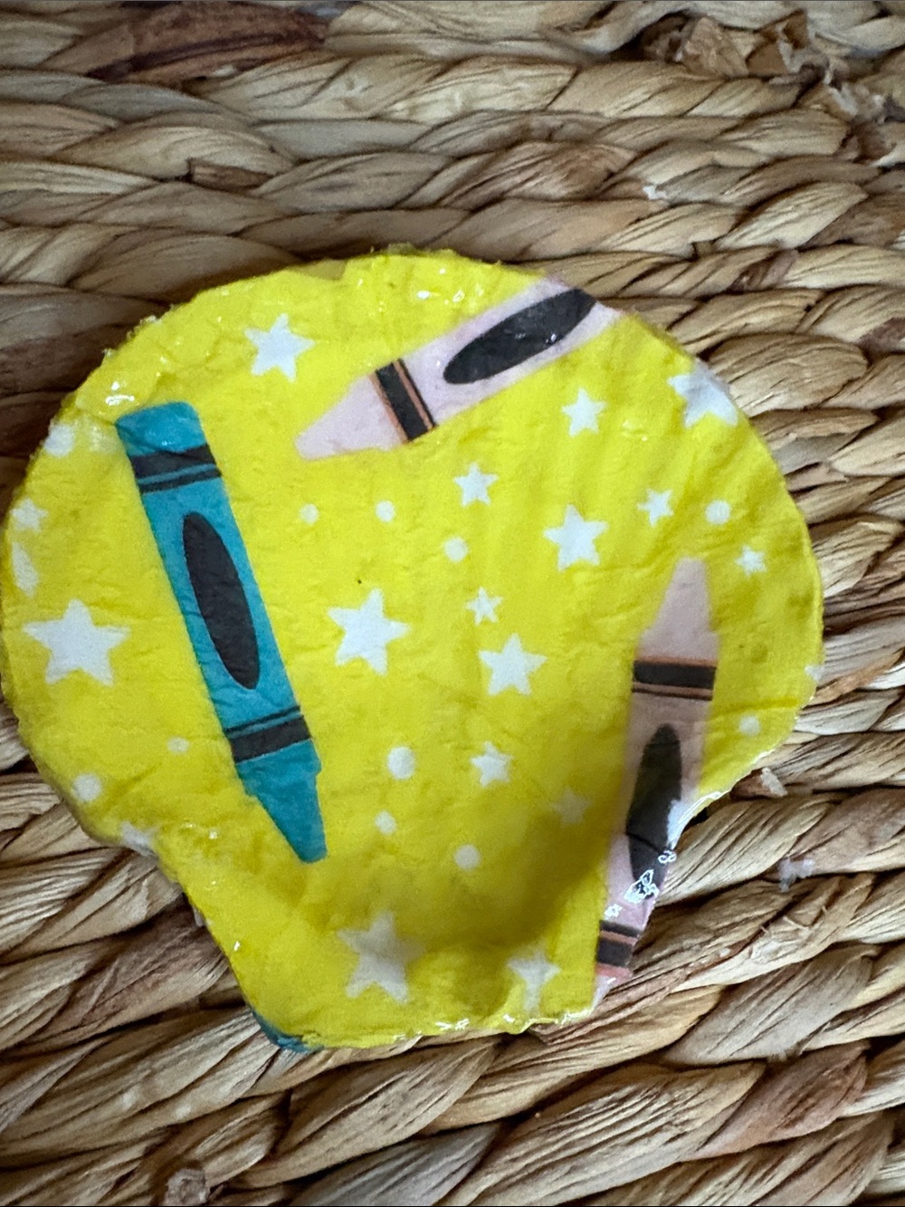 Hand Crafted Yellow Crayon Pattern Shell Trinket Dish